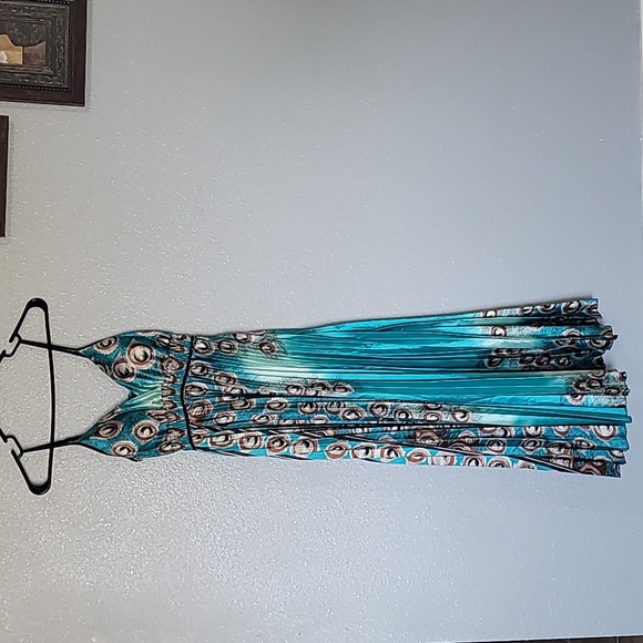 Blue and Green Pleated Maxi Sundress for Prom - Picture 4 of 7